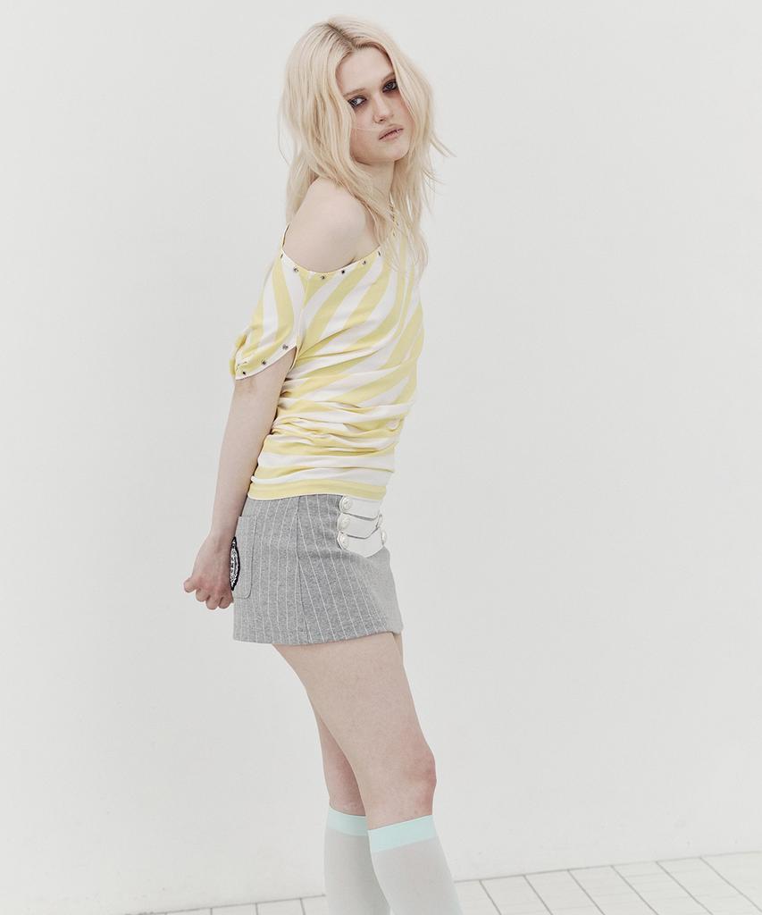 SETUP-EXE Stripe Eyelet Drape Top / Yellow