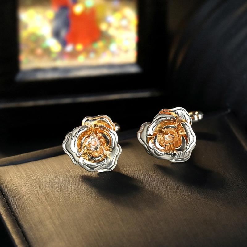 Comfort Fit French Cufflinks Copper Crafted Rose Pattern Shirt Sleeve Button Elegant Option for Various Occasion Wear
