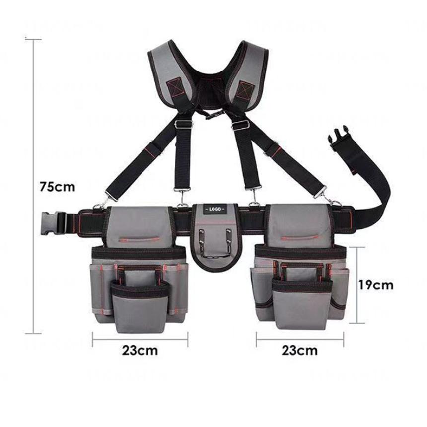 Tool bags consisting of 2 large fanny packs, 1 small fanny pack, and a shoulder strap.