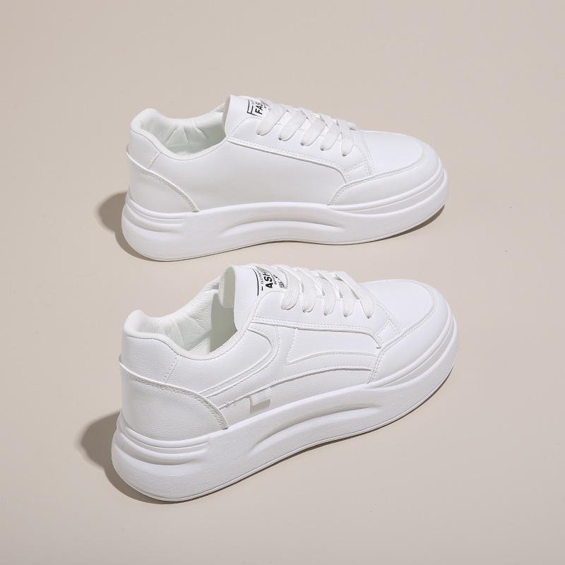 

2024 Женские белые кроссовки на толстой подошве в корейском стиле: Универсальная осенняя повседневная обувь 39 белый