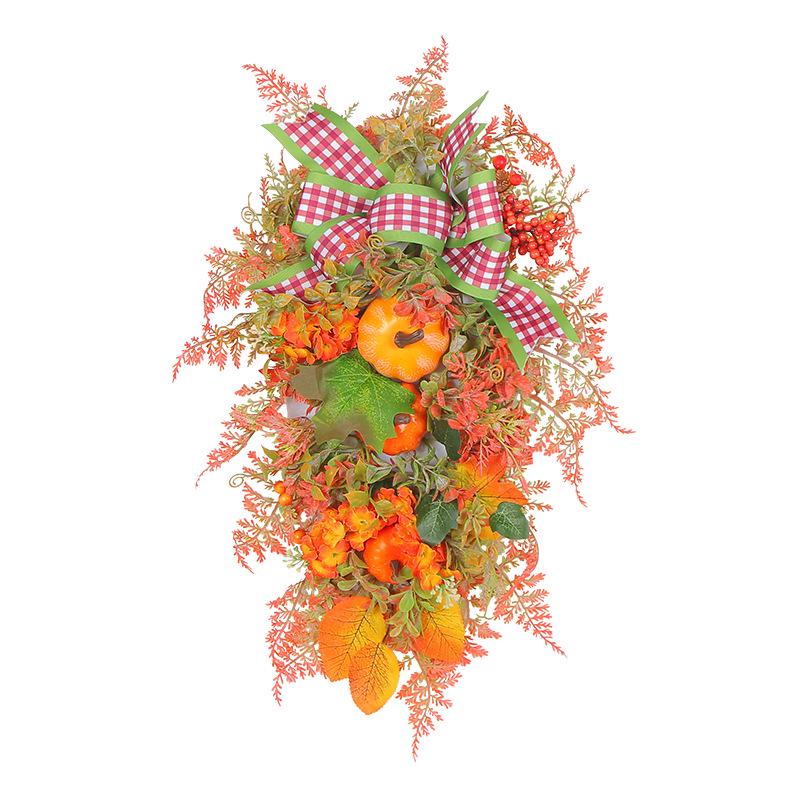 Cangyan Autumn Colors Pumpkin Thanksgiving Wreath with Bow - Door Decoration.