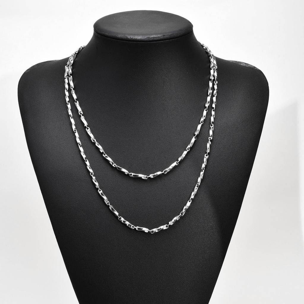 Mens Mobius Chain Necklaces Gifts Jewelry, Silver Color 4mm Wide Stainless Steel Geometric Twisted Links Choker Collar