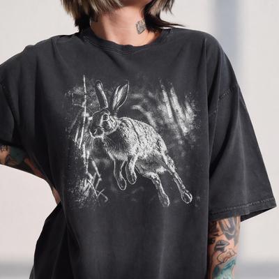 Vintage Jumping Hare Shirt, Distressed Animal Graphic Tee, Retro Wildlife Rabbit T-Shirt