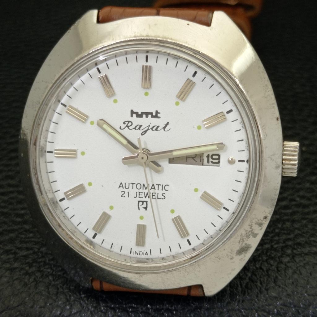 AUTOMATIC HMT RAJAT 6501 INDIAN MENS DAY&DATE WHITE COLOR DIAL WATCH a431901-2 R109-a431901