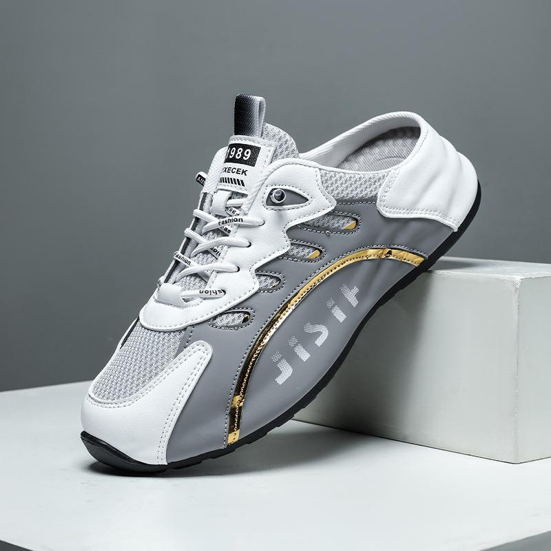Large Size Spring and Summer New Bag Head Half Tray Men's Shoes One Pedal Mesh Breathable Casual Versatile Trendy Shoes