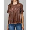 Women European Style Loose Embroidered Puff Short Sleeve Lace Patchwork Velvet Blouse
