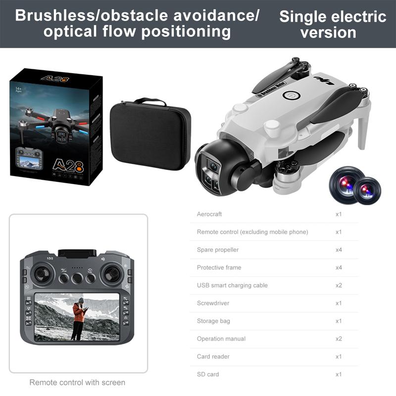 New A28 PRO Brushless Motor 8K HD Dual Camera 2.4GHz Drone Intelligent Obstacle Avoidance RC Helicopter Toy For Kids Adults Gift