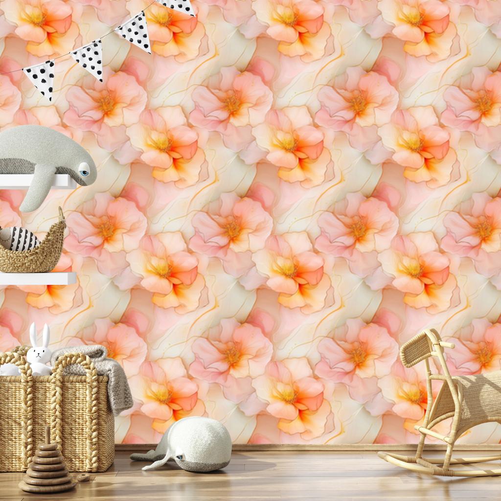 Ink Cream, Peach, Coral and Beige Wallpaper 50x1000