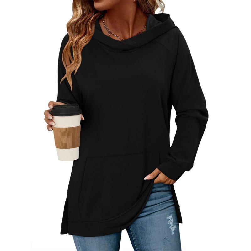Felpa con cappuccio da donna S, tinta unita classica, con tasche, orlo spaccato, manica lunga