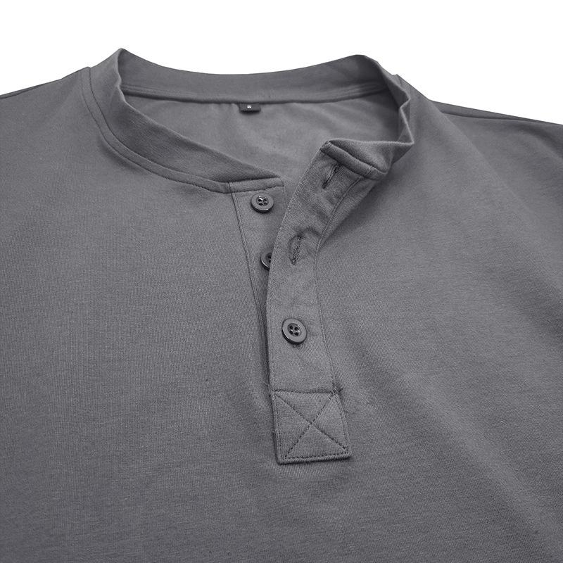 Shionfa Spring Men'S Long Sleeved T-Shirt Casual Soft Cotton Base Shirt Placket Front Button Solid Color Pullover