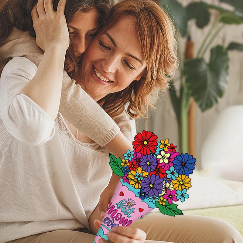 6/12pcs DIY Bouquet Handmade Greeting Card Postcard Paper Bouquet Party Supplies 2D Bouquet Carnation 6 Styles