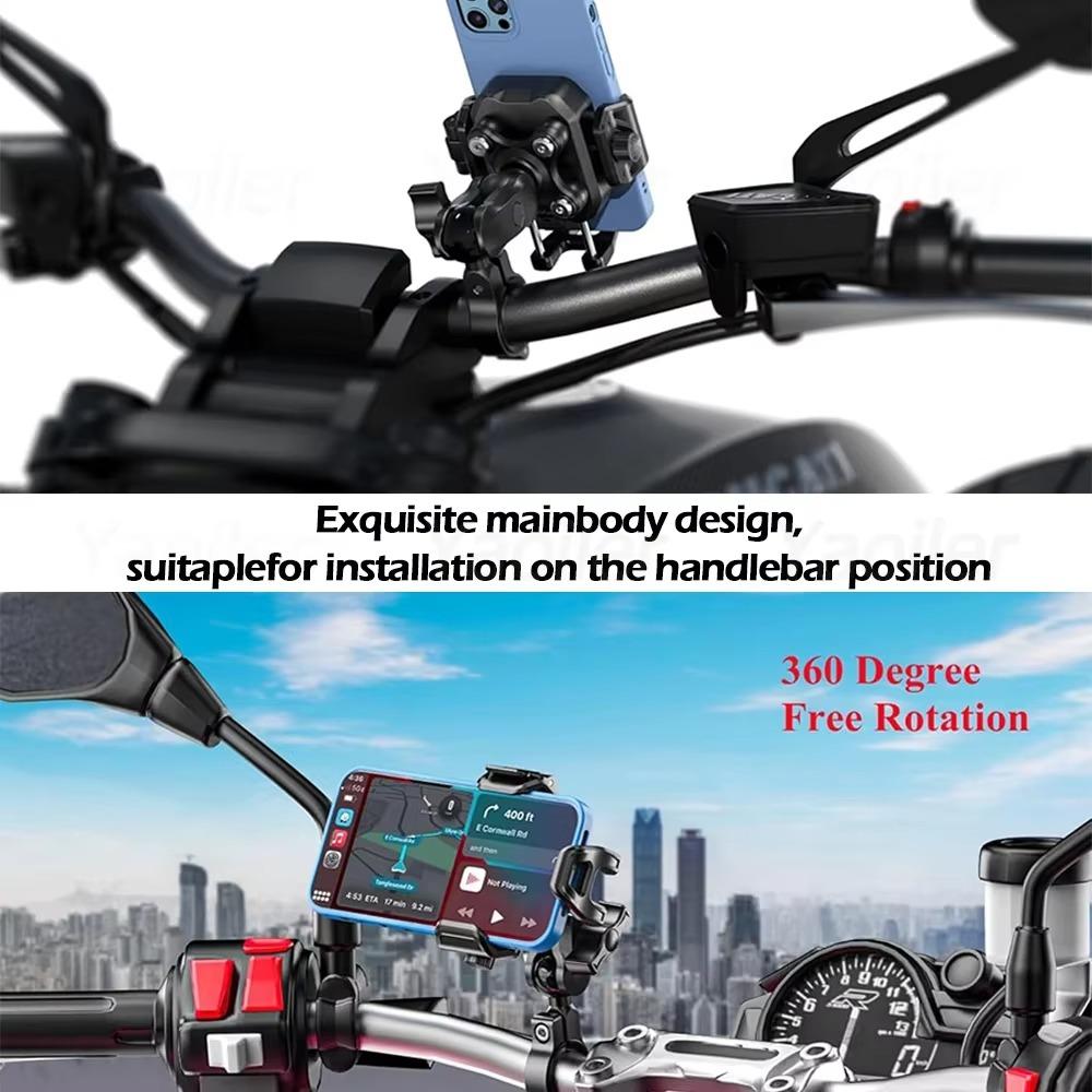 Motorcycle Wireless USB C Phone Holder Anti-Vibration Crossbar Phone Mount for 5.2"-7.2" Phones Works with 12-24V Motobike