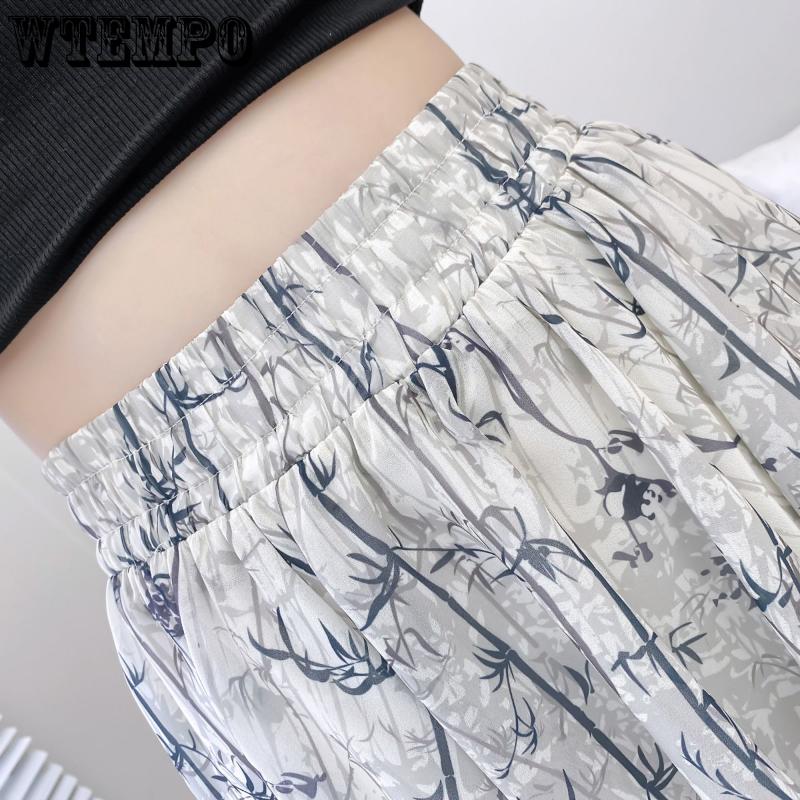 Summer Versatile Chiffon Floral Skirt Female Sweet and Fresh Elastic High Waist Thin A Line Half-body Skirt