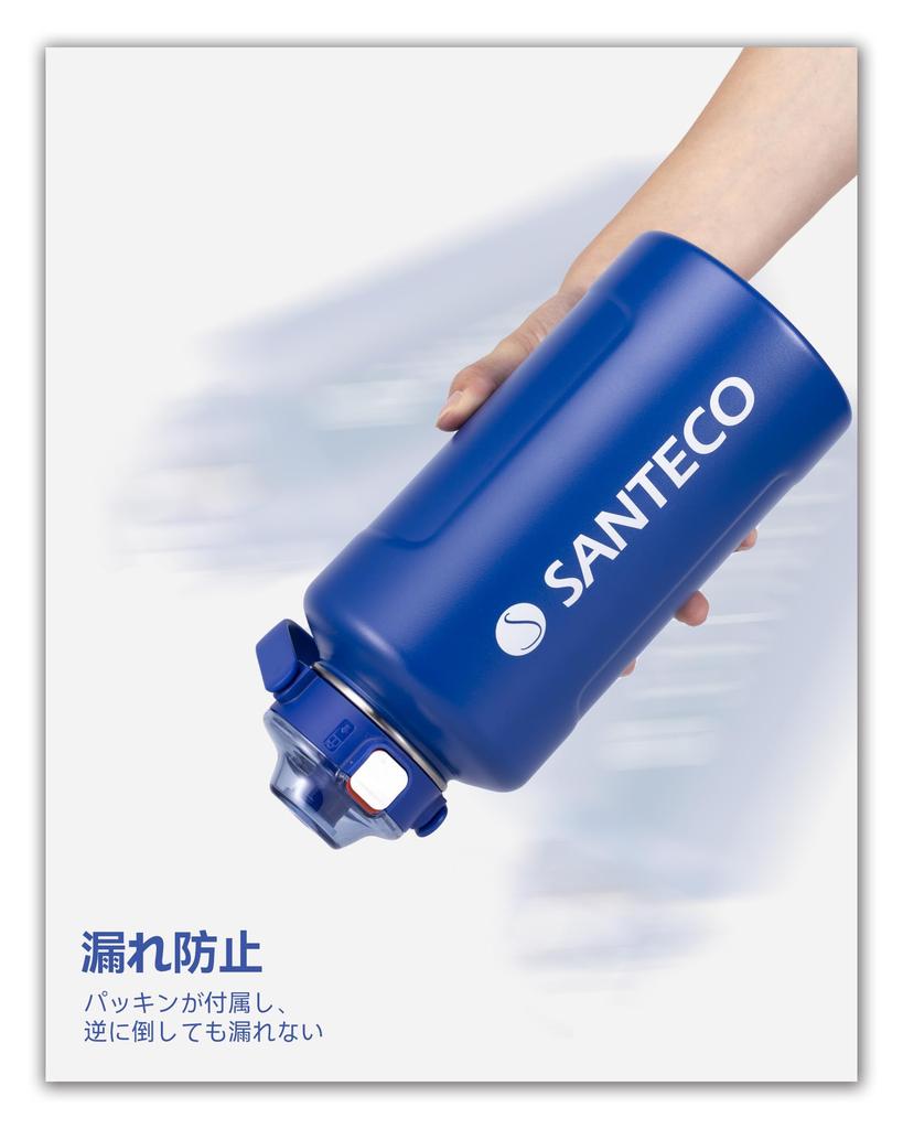 SANTECO Vacuum Insulated Stainless Steel Water Large with for Direct Blue Bottle, 1900ml, Capacity, Straw, Drinking,