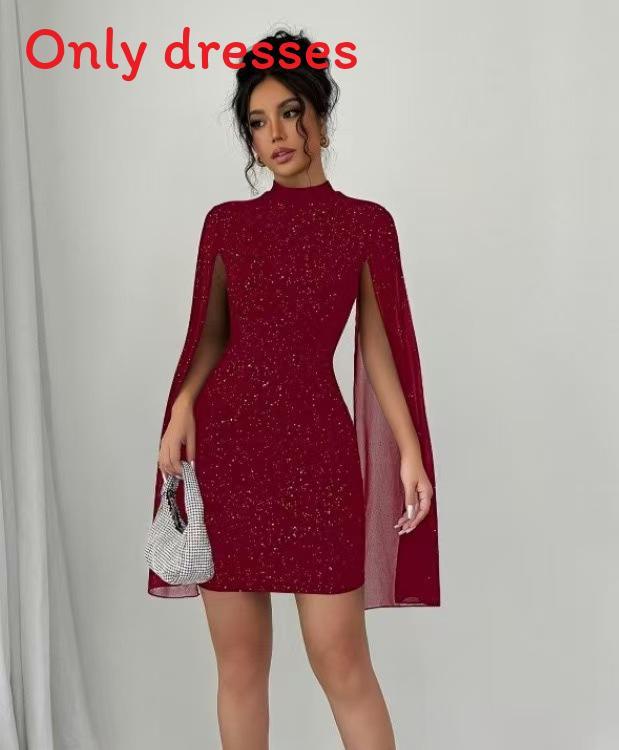 Elegant Chiffon Sweater Dress With Shine Details For Formal Events