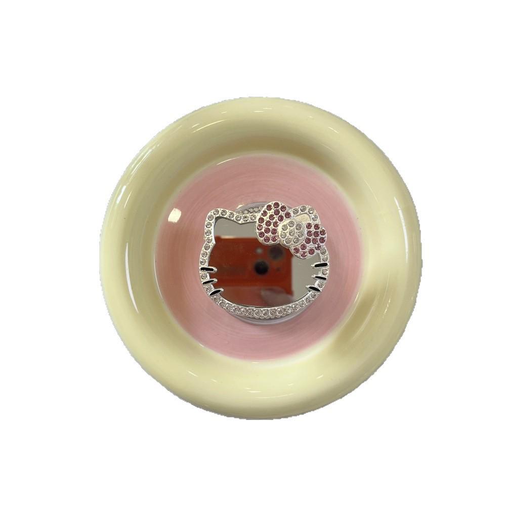 Rhinestone Cat Phone Holder & Magnetic Mirror Combo Pink Rhinestone KT Cat Mirror