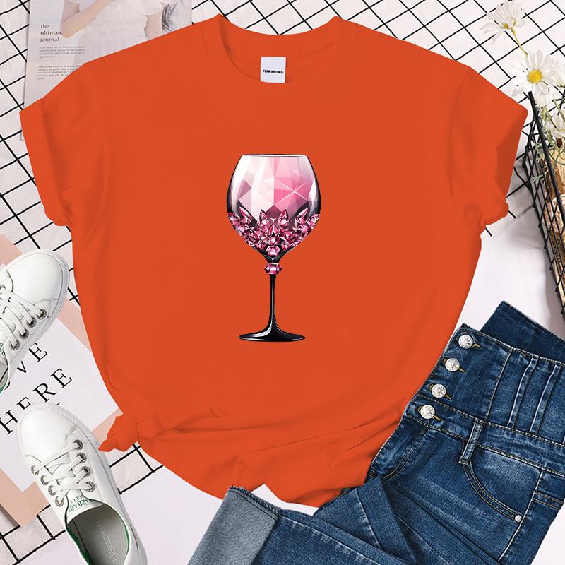 (Premium T-shirt)Pink Wine Glass T-Shirt Women T Shirt Cosplay Clothes Streetwear Tee Shirt Plus Size Tops