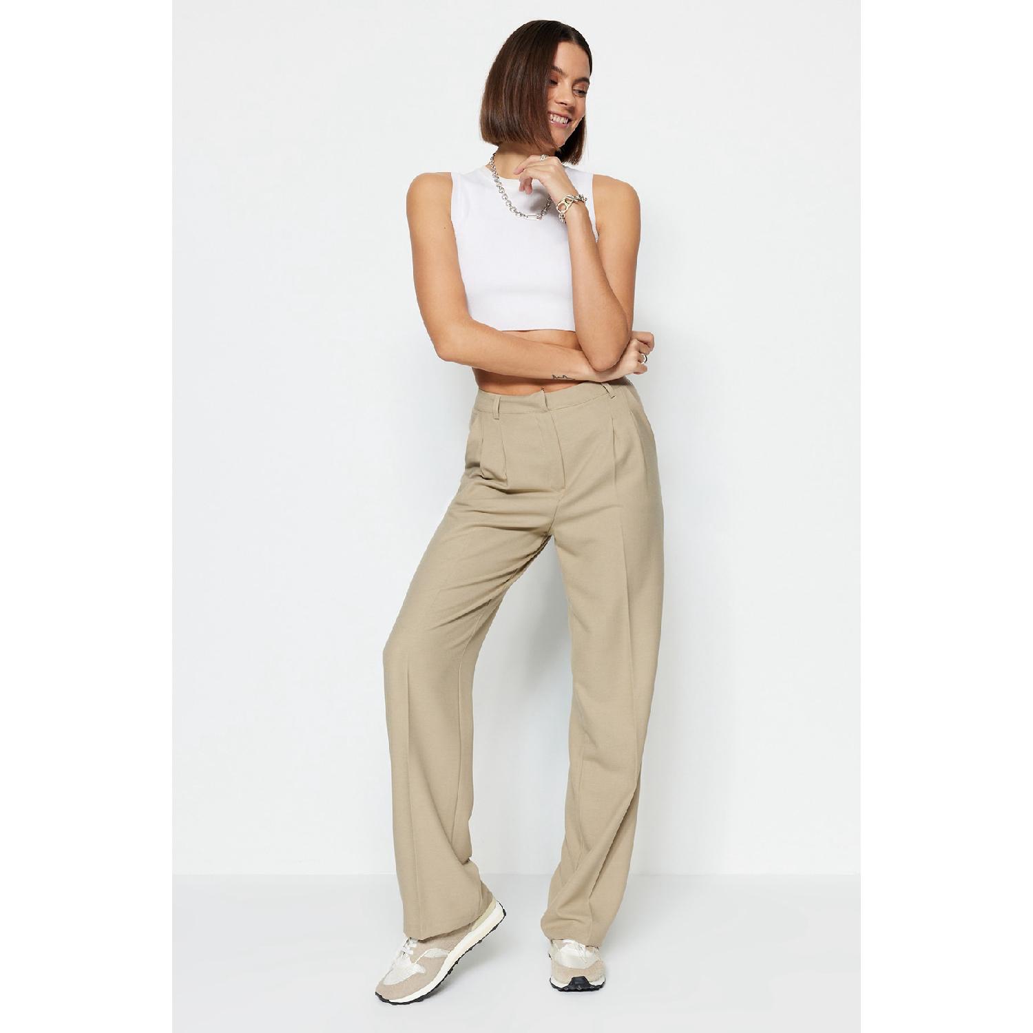 

Ограниченная серия норковых широких тканых брюк со складками Twoaw23pl00401 34