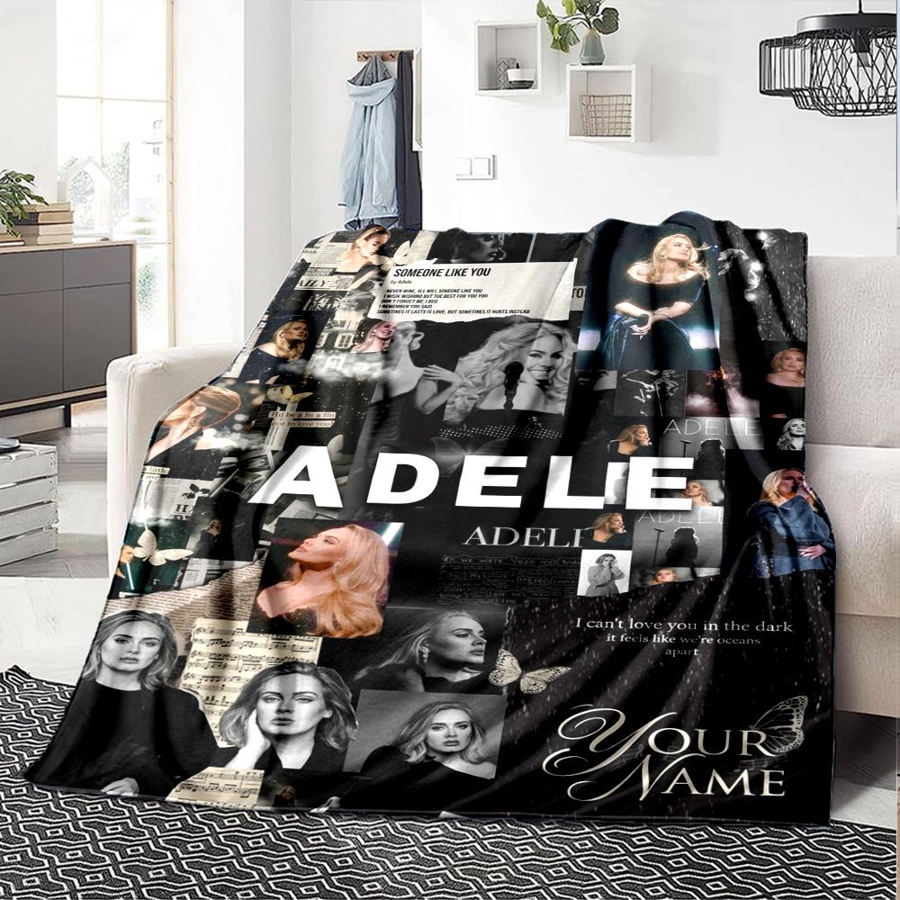 Name Custom Adele Print Flannel Blanket High Quality Warm Comfortable Cover for All Seasons Perfect for Gifts Home Decor
