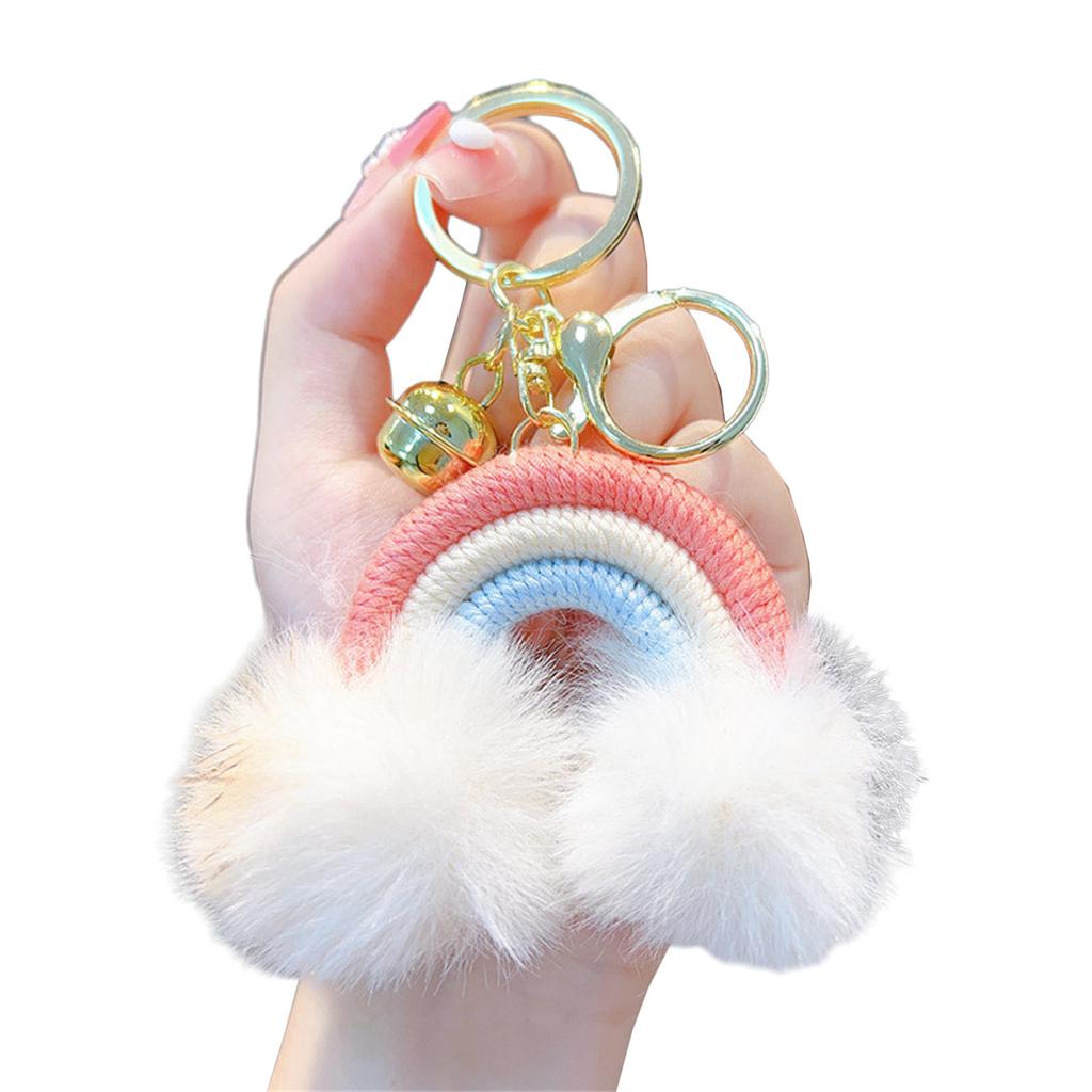 Rainbow Cloud Hairball Keychain Schoolbag Backpack Bag Charm Woven Plush Pendant Keychain Decoration Gifts for Friends
