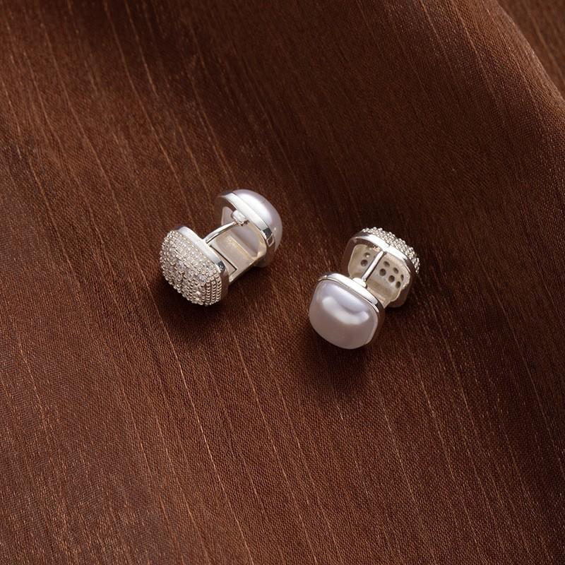 Fransk Nischdesign Dubbelsidig Diamantbesatt Fyrkantig Pärla Öronspänne Damernas Mångsidiga Örhängen Temperamentsörhängen
