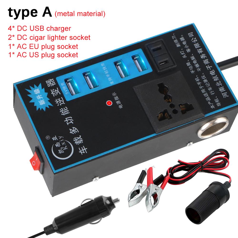 200W Inverter Storage Battery Converter DC 12V/24V To AC 110V/220V Splitter 8 Ports USB Chargers AC Power Socket Car Inverter
