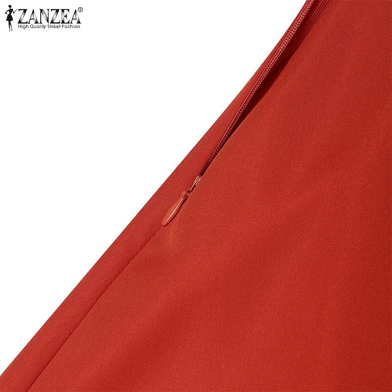 ZANZEA Damen Lässig Rundhals Sommer Kurzarm A-Linien-Kleid