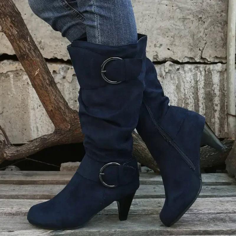 Knee-high Zipper Women's Modern Boots Women's Shoes High Quality New Pointed Toe Solid English Style Fashion Casual Plus Size 43