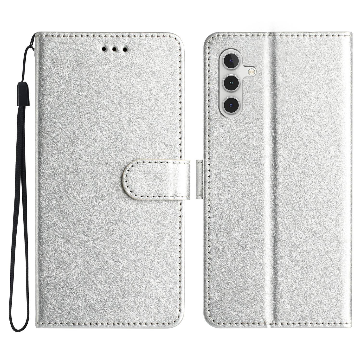 

For Samsung Galaxy A55 5G Case Silk Texture Shockproof Leather Wallet Phone Cover Silver