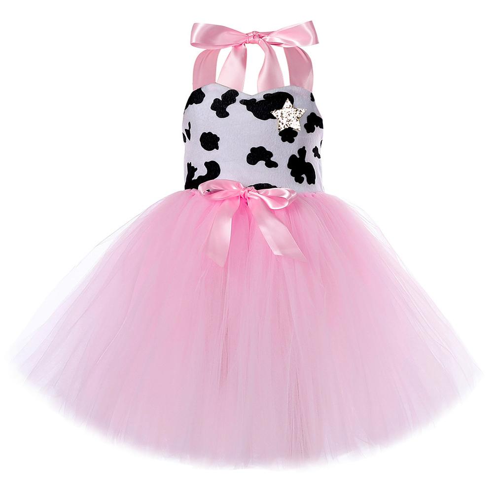 Toy Jessie Woody Costumes for Girls Birthday Halloween Cowgirl Fancy Dress with Hat Kids Pink Cow Tutu Outfit Animal Clothes Set