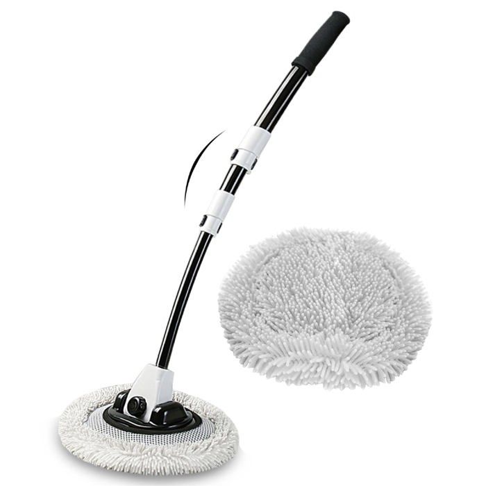 Tilting 15° Car Wash Brush 40" Aluminum Alloy Telescopic Microfiber Track Broom Cleaning Handle