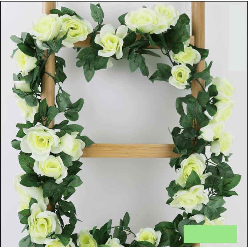 Lush 2.4m Artificial Silk Rose Flower Ivy Vine Garland For Wedding And Party Decor