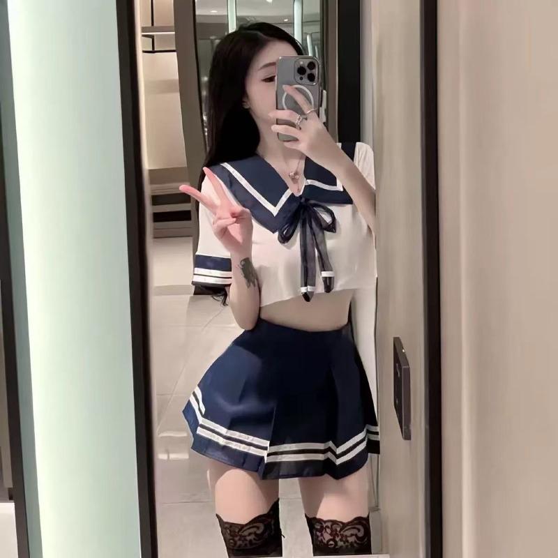 Plus Size Erotic Lingerie Woman Role Play Costume Girl JK Uniform Cosplay Set Hot Top 19 Crotchless Pleated Skirt Sexy Sleepwear