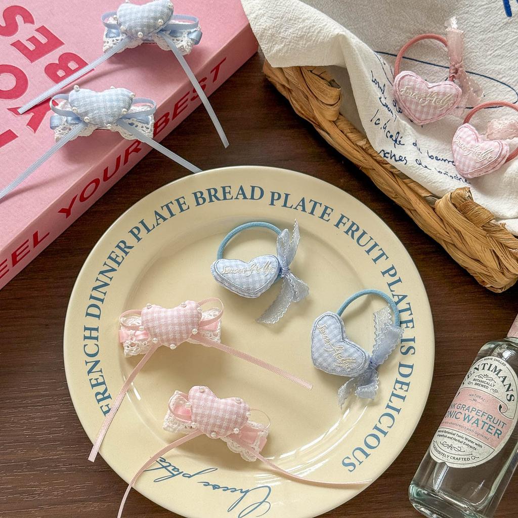 Koreanische Version von rosa und blau kariertem Liebes-Haarspange Haargummi wilde Kinder-Haaraccessoires Haarseil Seitenklemme