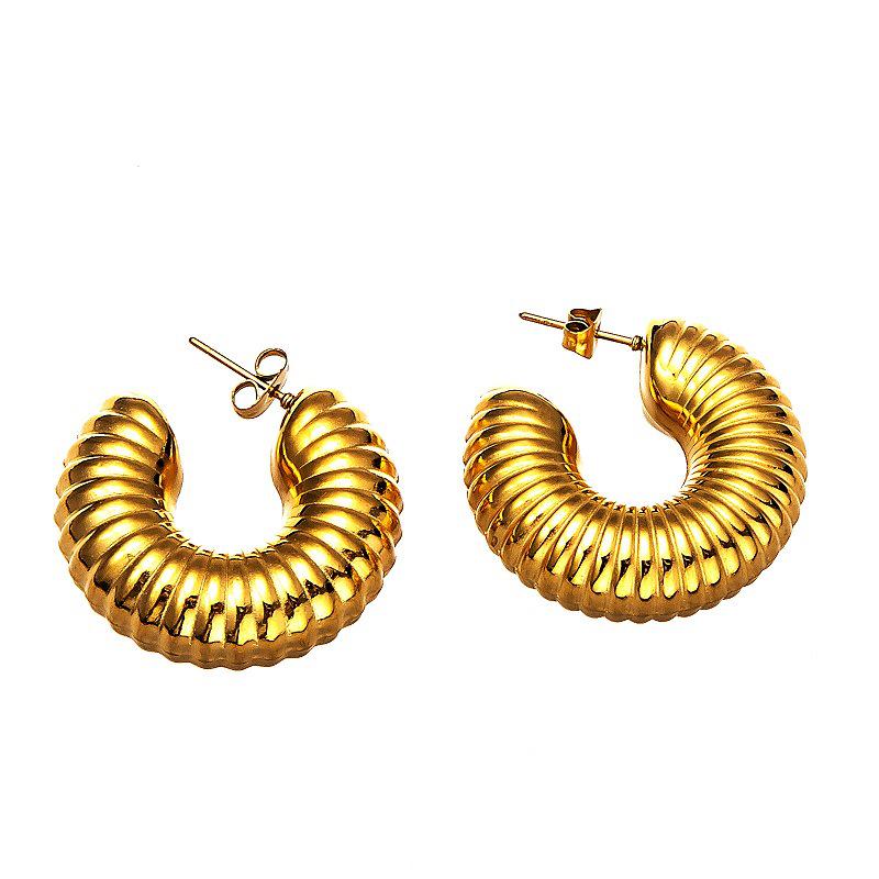 High-End Geometric 18K Gold-Plated Titanium Hollow Earrings