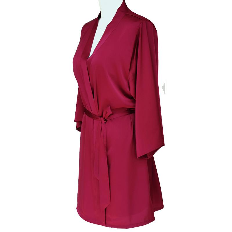 Single nightgown women's imitation silk cardigan spring and autumn new loungewear summer ice silk pajamas sexy kimono morning gown