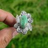 Gift For Her Natural Chrysoprase Solitaire Flower Adjustable Ring 925 Silver
