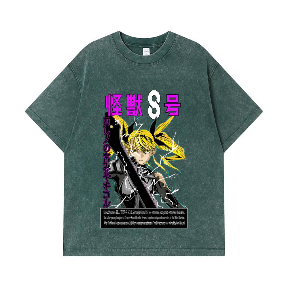 275 GSM Washed T-shirts 100% Cotton Kaiju No 8 V14 Kikoru Print Unisex Heavy Cotton T Shirt