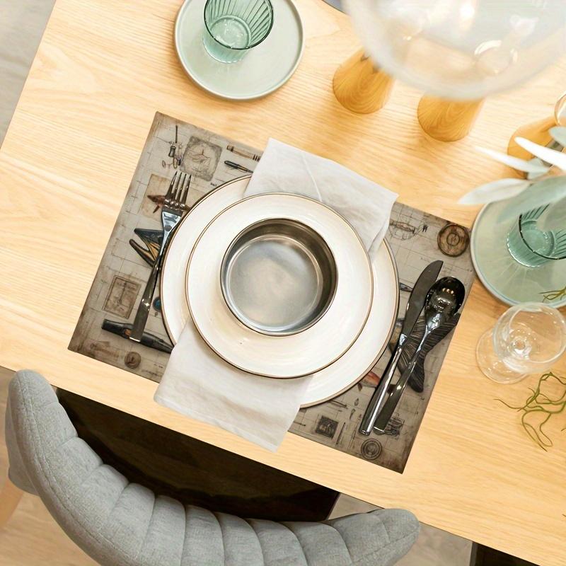 4pcs Linen Placemats Set, Fish Specimen and Fishing Gear Design, 12x18 Inches, Perfect for Kitchen & Dining Room Decor, Home Party Dinner Table