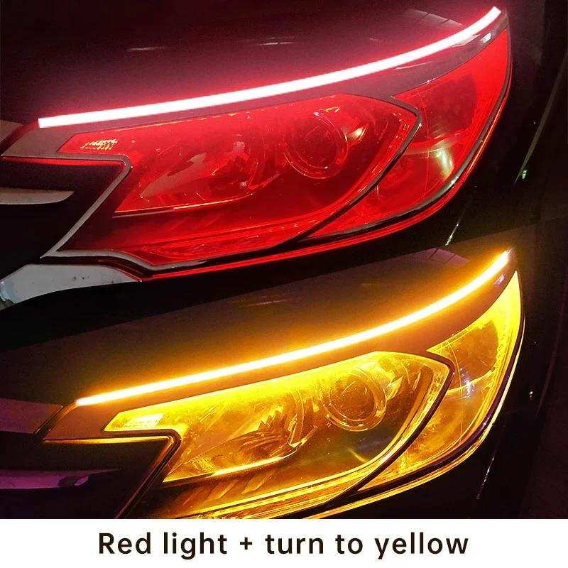Car Strip Headlights 2pcs LED Car Strip Headlights Daytime Running Light Flexible Waterproof White Turn Signal Yellow Brake Flow
