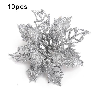 10 Pcs Christmas Poinsettia Glitter Flower Tree Hanging Xmas Party Tree Decoration For Home Decoration Ornaments Christmas Party