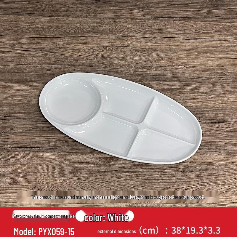 

HANDUNYOU A5 15-inch Melamine Two-Tone Oval Multi-Compartment Plate