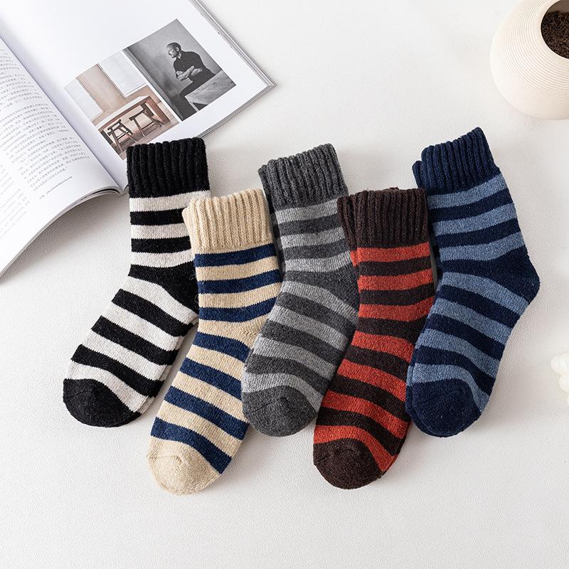 5 Pairs of Men's Autumn and Winter Plus Velvet and Thick Wool Ring Warm Rabbit Wool Tube Socks