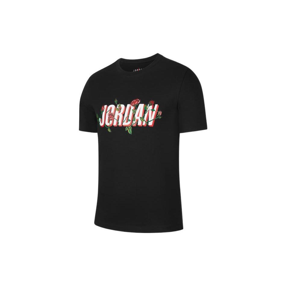 Air Jordan Logo Alphabet Printing Round Neck Pullover Short Sleeve Black Men s DQ7389-010 L