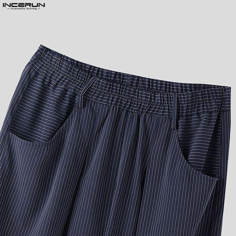 INCERUN Herren Freizeit Elastischer Bund Gestreifte Lange Weite Beine Hosen