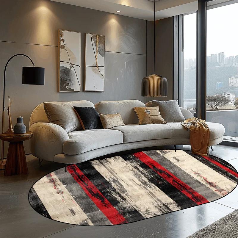 Abstrakter ovaler Teppich im nordischen Stil für Wohnzimmer Leichter Luxus Heimdekoration Sofaseite Bodenmatte Weicher waschbarer Teppich für Schlafzimmer