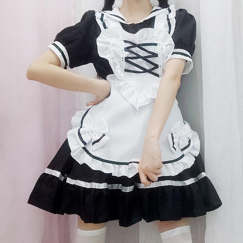 Black maid dress, innocent and cute maid dress princess dress cos costume, anime cosplay costume