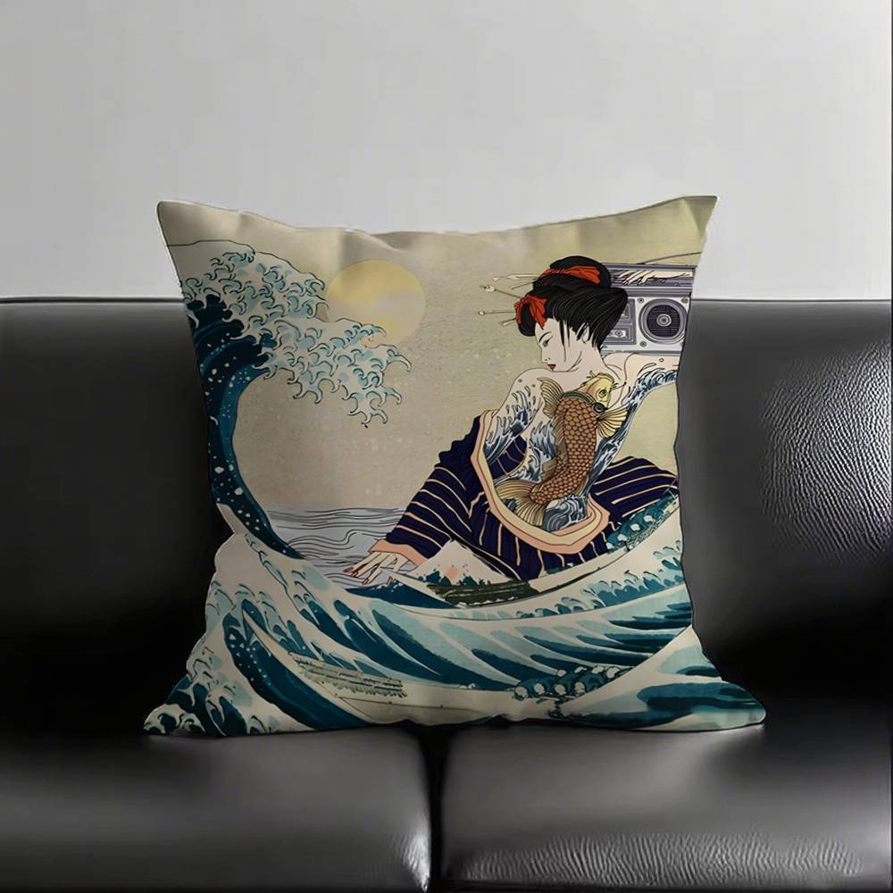 1pc The Great Wave Of Kanagawa Hokusai Pillow Case Square Bedroom Sofa Leisure Comfort Cushion Car Living Room Home Decoration