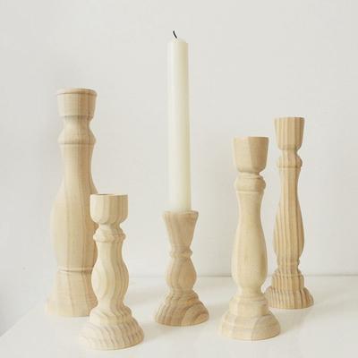 Vintage Unpainted Wood Retro For Party Home Wedding Decorations Candlesticks Holders Candelabros Candle Holders Candle Stand