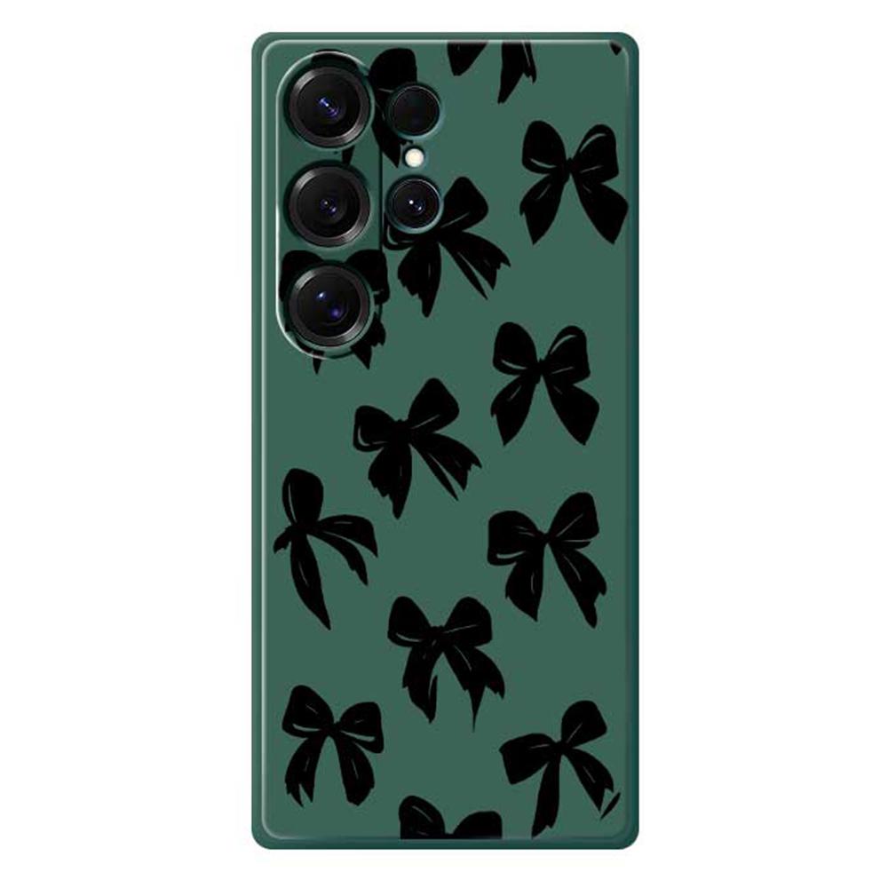 

For Samsung Galaxy S25 Ultra Case Black Bow Pattern Printing Straight Edge TPU Phone Back Cover Green